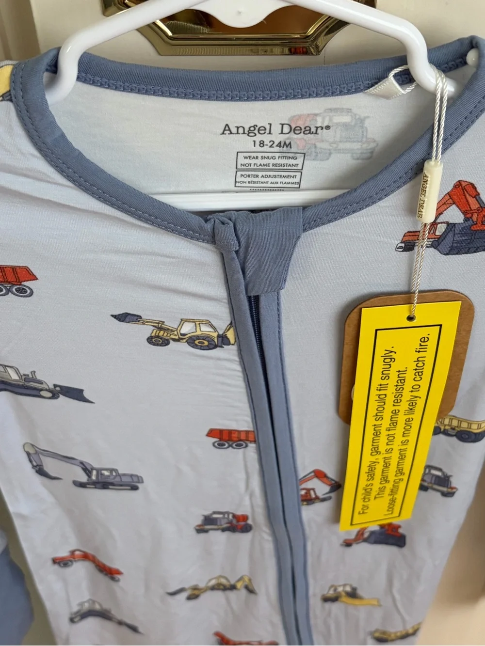 NWT Angel Dear Blue Construction Truck Convertible Foot Romper Pajama 18-24M
